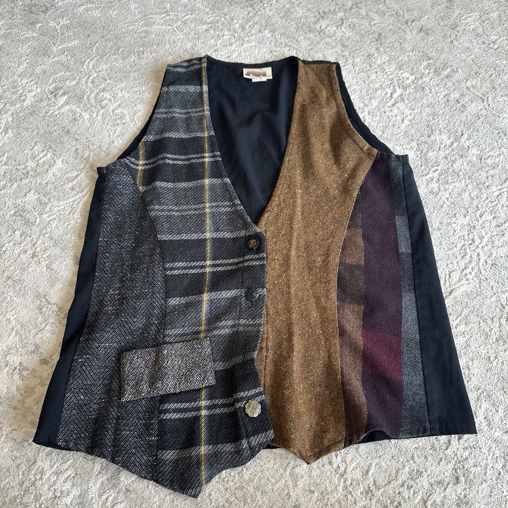 Zoe California Wool Vintage‎ 90s Patchwork Vest Large Lagenlook